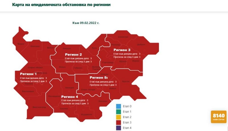 COVID картата на България: Всички региони остават в червено