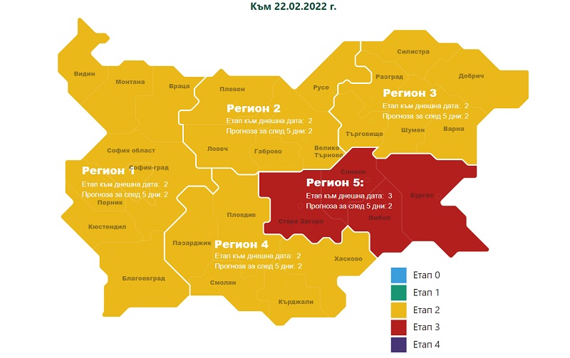 Само Бургаския регион остана да свети в червено на ковид картата
